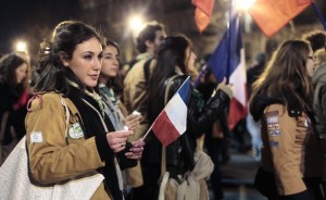 French Jews demonstrate, holding the Tricolore